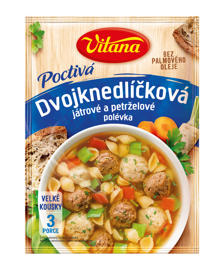 Poctivá dvojknedlíčková polévka s játrovými a petrželovými knedlíčky