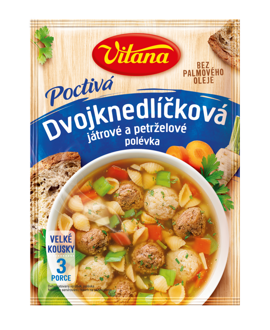 Poctivá dvojknedlíčková polévka s játrovými a petrželovými knedlíčky