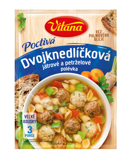 Poctivá dvojknedlíčková polévka s játrovými a petrželovými knedlíčky