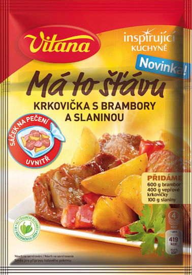 Krkovička s brambory a slaninou